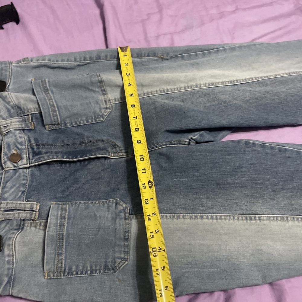 Fashion Nova Skinny Two Tonal contrast Raw Hem Denim Stretch Jeans Size 14 - Picture 9 of 10
